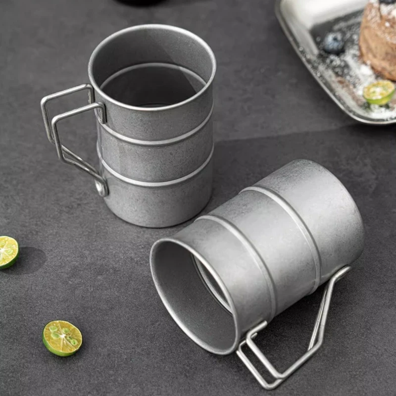 

2PC Retro Old Coffee Water Cup Industrial Style Oil Barrel Mug Outdoor Camping Picnic Beer Mug Drinking Utensils Stainless Steel