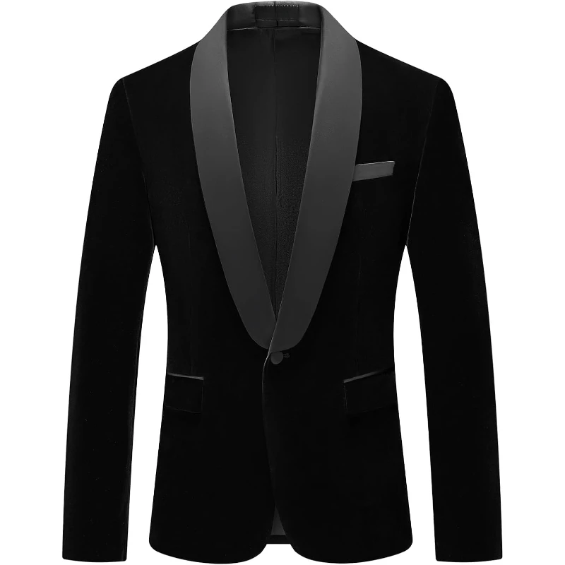 

2pc Mens Velvet Slim Fit Tuxedo Suits Shawl Collar Solid Wedding Dinner Prom One Button Blazer Jacket