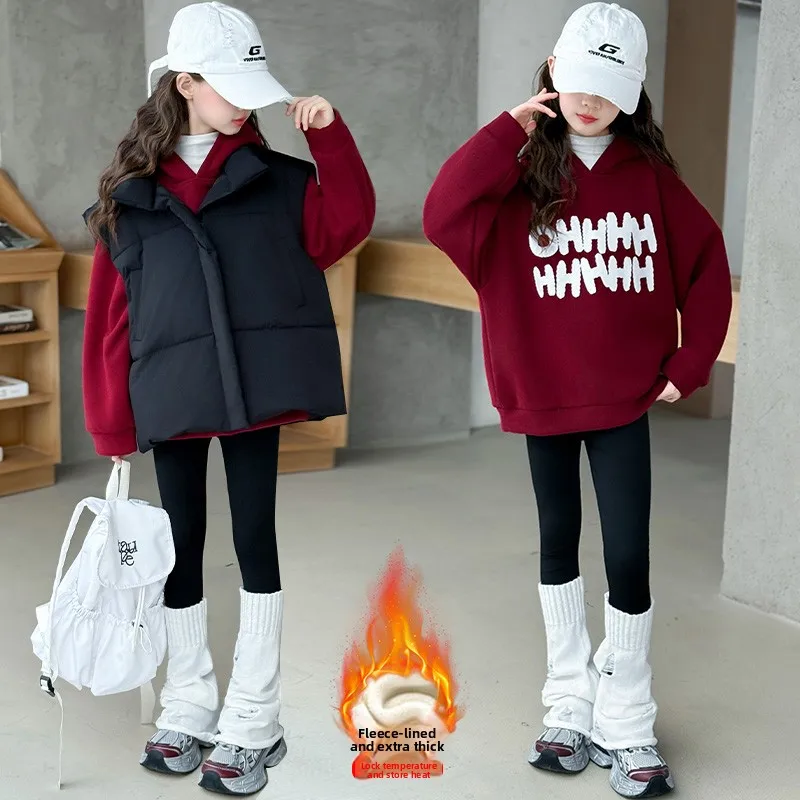 Gilet alla moda in piumino di cotone per ragazze Autunno Inverno Abbigliamento Felpa con cappuccio Felpa con chiusura a cerniera Colore Faionable