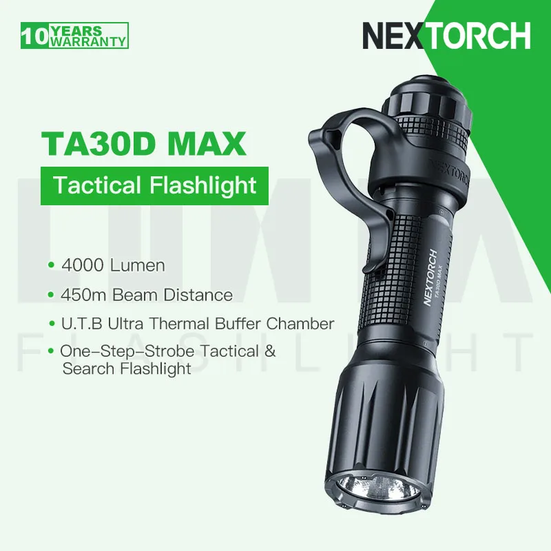 

Тактический фонарь Nextorch TA30D MAX с функцией быстрого поиска в одно касание, 4000 лм, дальность луча 450 м, аккумулятор 21700, двойной переключатель