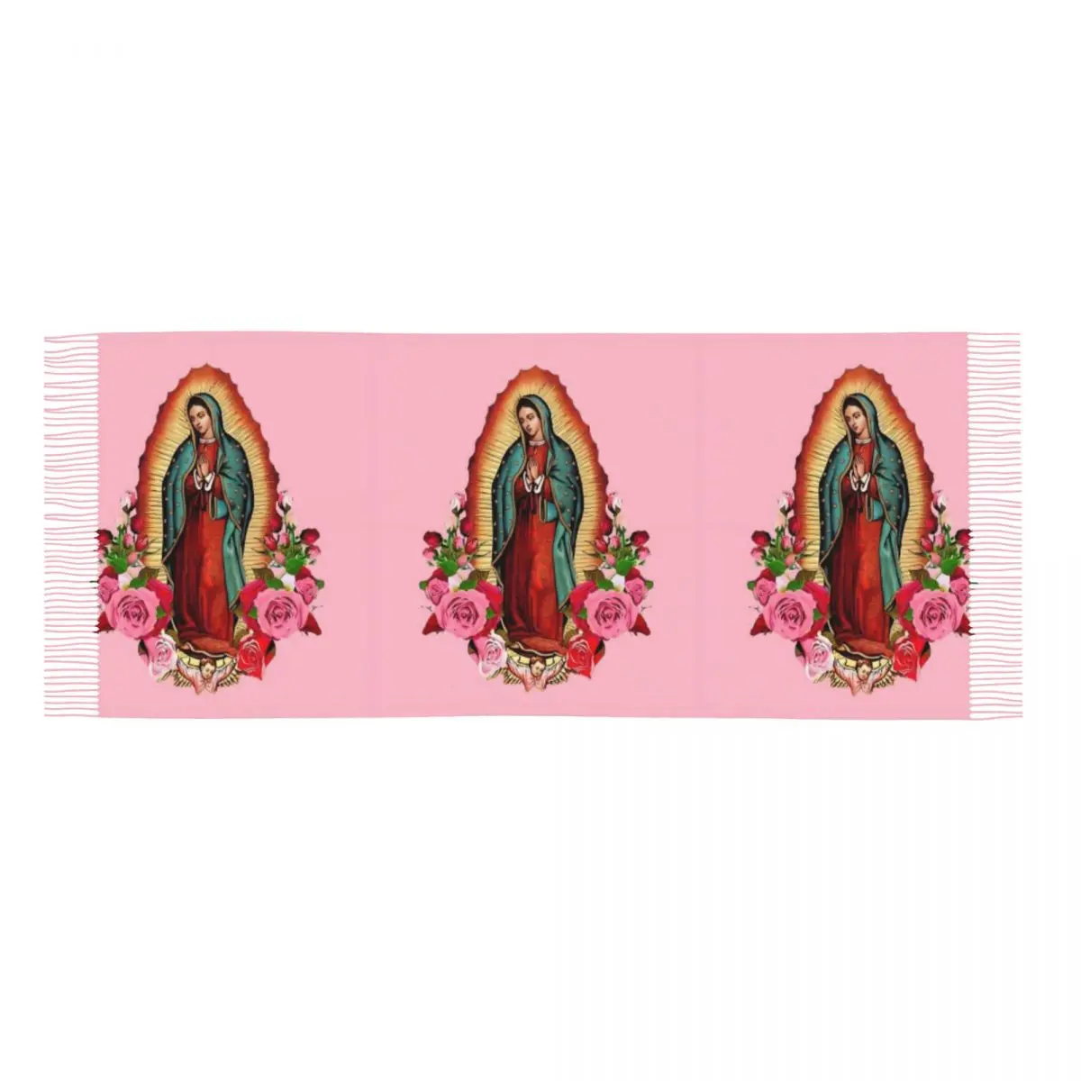 Custom Our Lady Of Guadalupe Mexican Virgin Mary Mexico Tassel Scarf Women Soft Shawls Wraps Ladies Winter Scarves