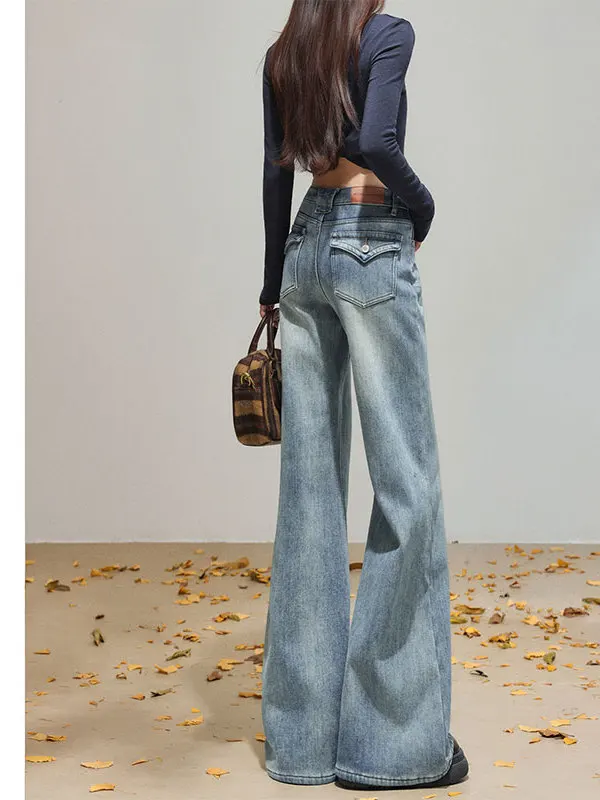 

American Style Retro Bell Bottom Jeans Women's Slimming Long Pants Spring New Style High Waist Denim Casual Fashion Trend
