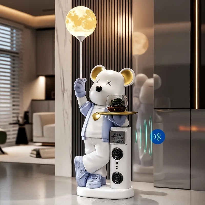 Cartoon Bear Sculptures Groot Living Room Ornaments with Moon Lamp Multifunctional Storage Tray Piggy Bank Luxury Figurines Gift