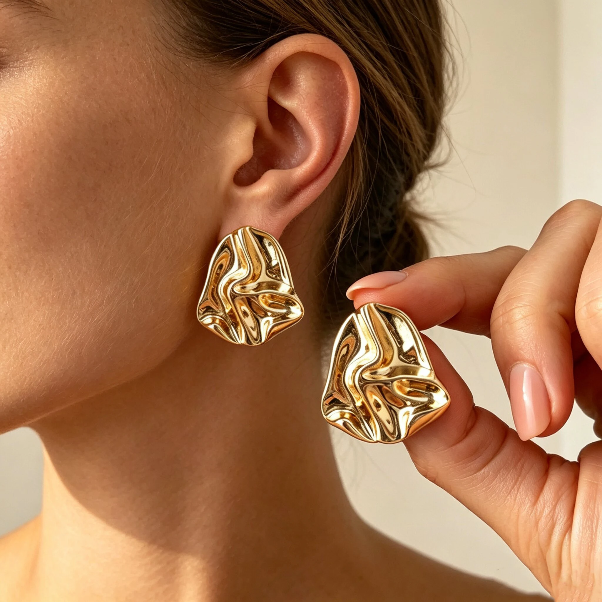 Vintage Irregular Metal Pleated Earrings for Women New Aesthetics Gold Color Ear Piercing Earrings Party Jewelry