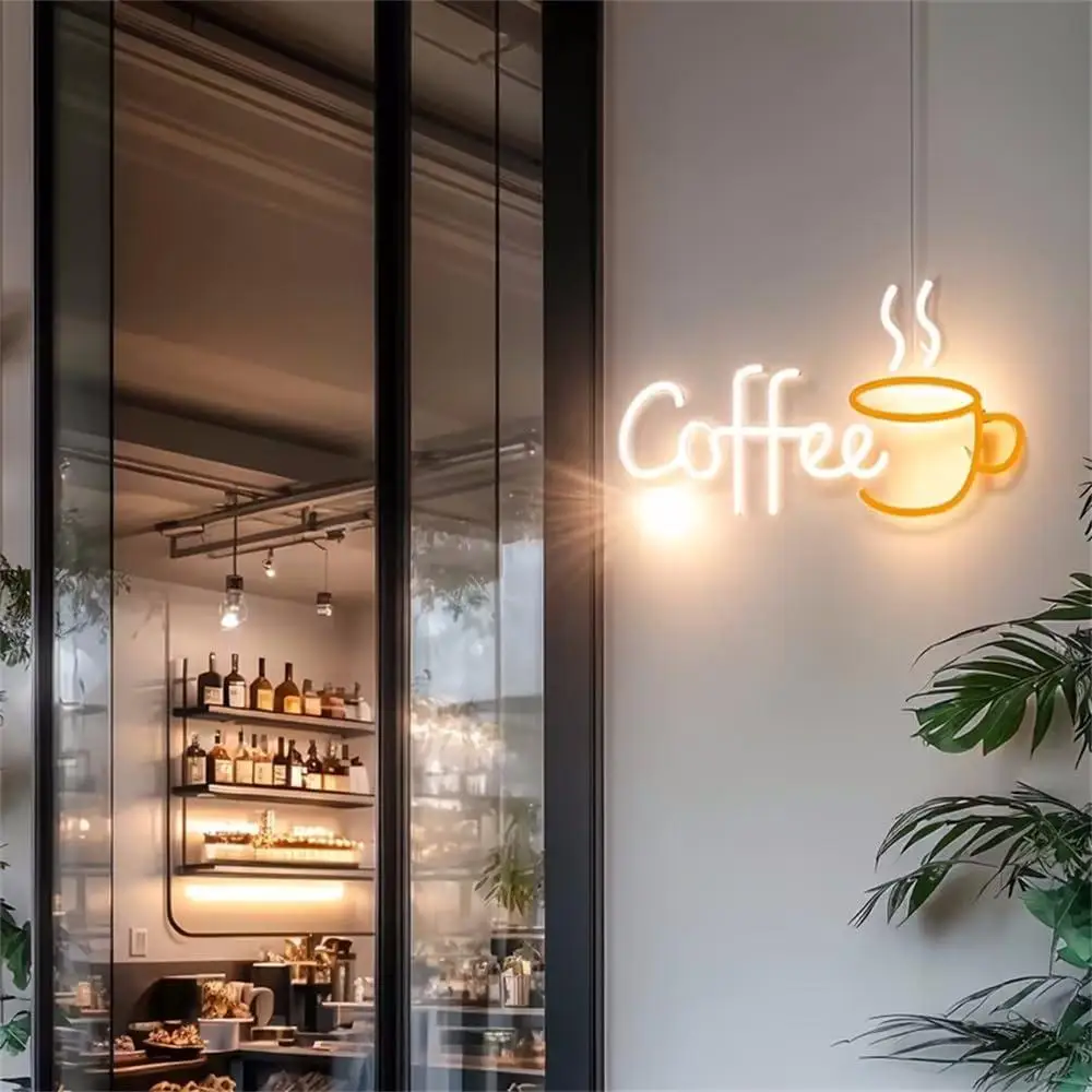 Coffee Cup Neon Sign USB Dimmable LED Light for Coffee Shop Cafe Home Restaurant Office Bar Wall Decoration Business Sign