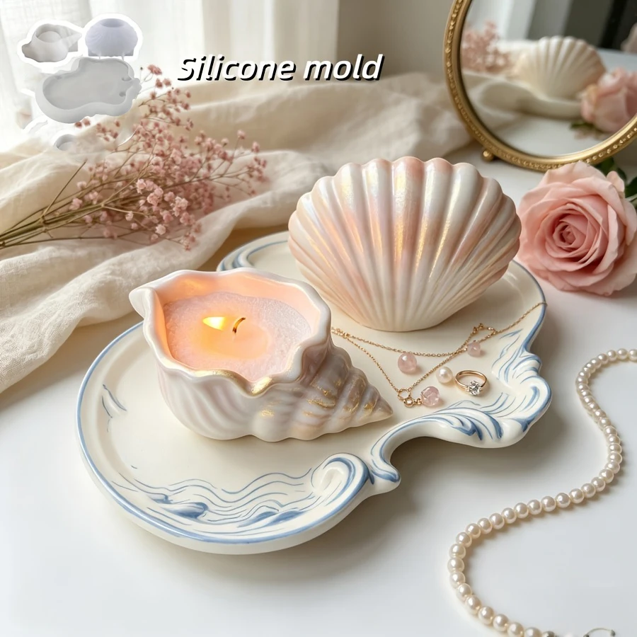 DIY Flüssigharz-Gießform 3-teiliges Set im Ozean-Stil, Muschel-Tablett-Silikonform-Set, für Flüssigharz, Gips, Zement, Handarbeiten