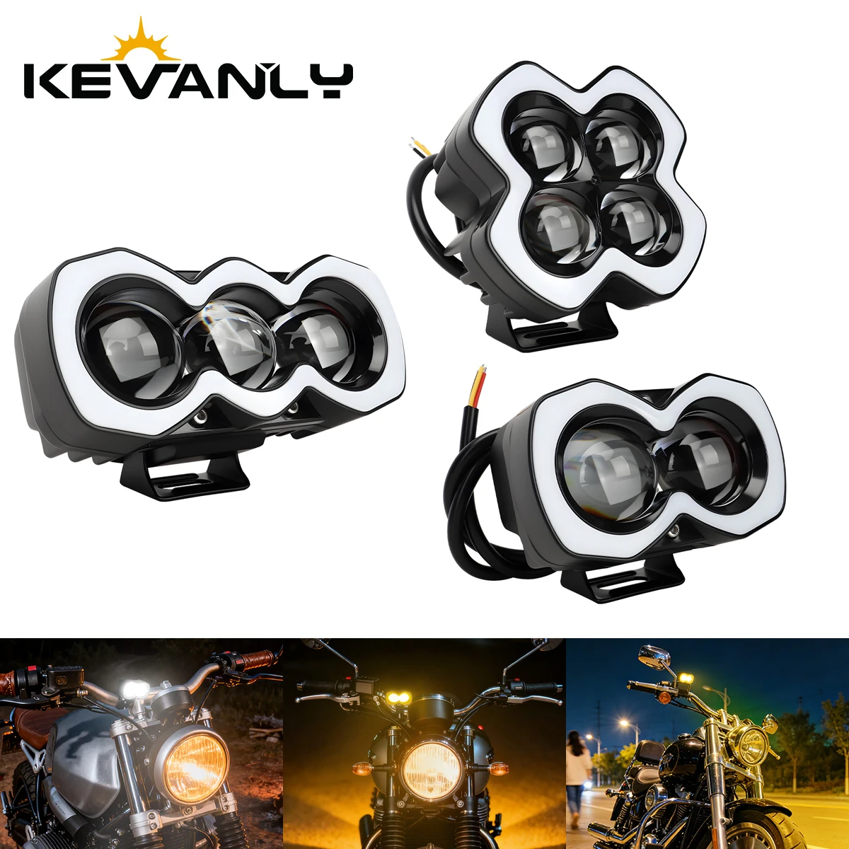 1Pcs Motorcycle 2/3/4Lens Angel Eyes Spotlight Colorful Aperture White Yellow Flash High Low Beam Car ATV Scooter Offroad UTV