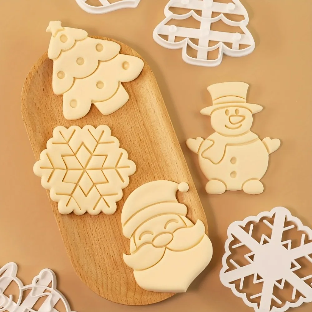 4 Pcs Christmas Cookie Cutter Set Snowflake Santa Claus Snowman XMAS Tree Shape Biscuits Molds for Winter Holiday Baking