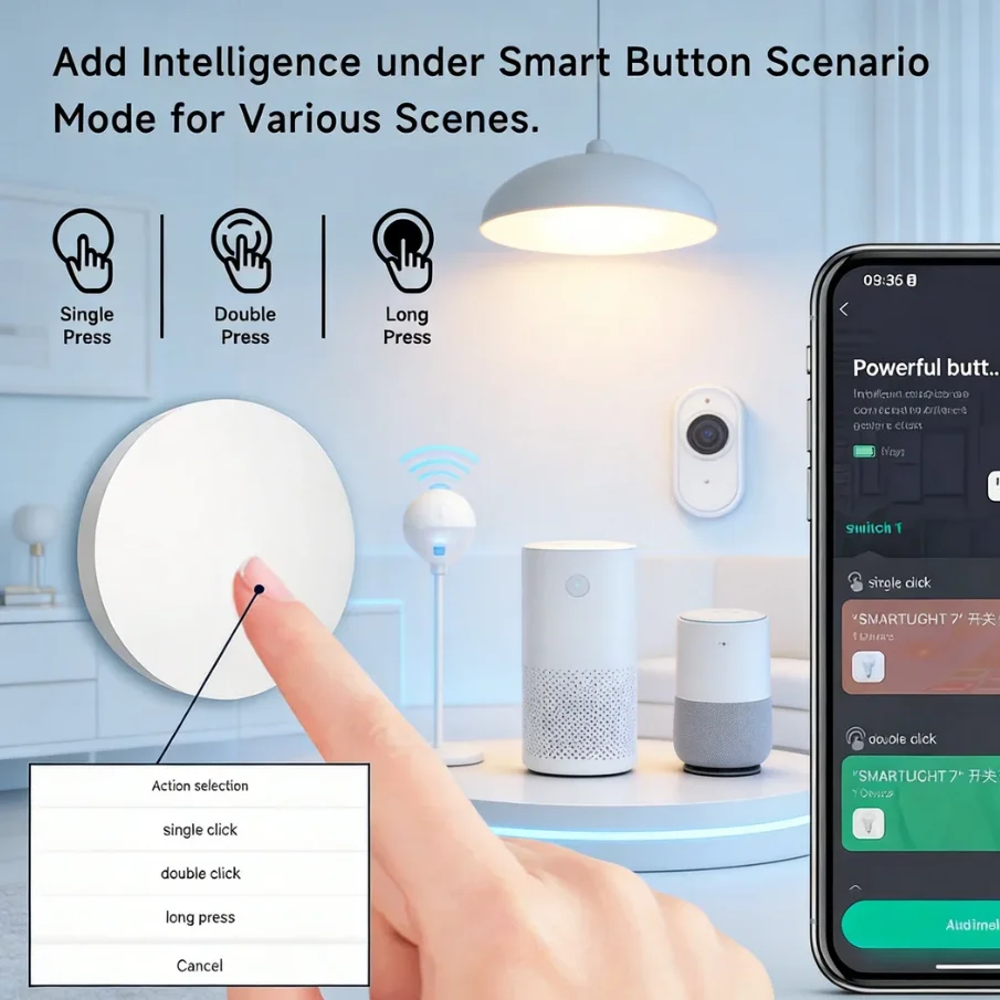 Tuya Zigbee Smart-Szenenschalter, Druckknopf-Fernbedienung, Drahtlose Automatisierung, Mehrfach-Szenen-Auslöser, Unterstützt Alexa und Google Voice – Detail 6