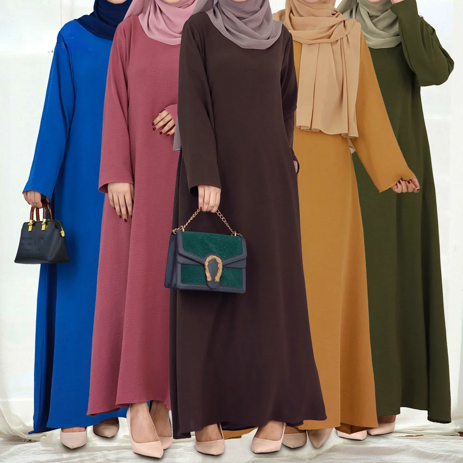 Colorful Under Abaya Dress for Women Crepe Abayas Muslim Dresses Dubai Turkey Ramadan Eid Islamic Modest Clothes Kaftan Robe