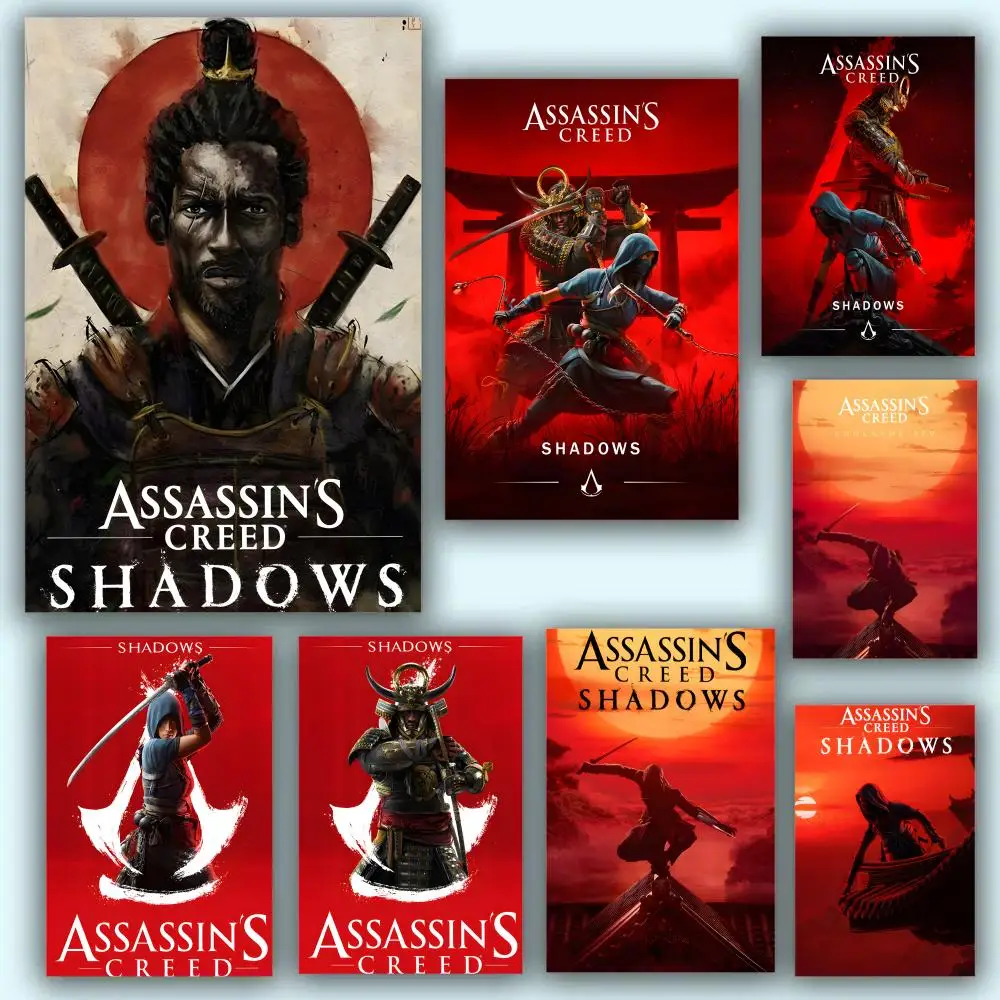 Póster de videojuego A-Assassins Creed Shadows, arte de pared estético impermeable diseñado para sala de estar, dormitorio, decoración del hogar