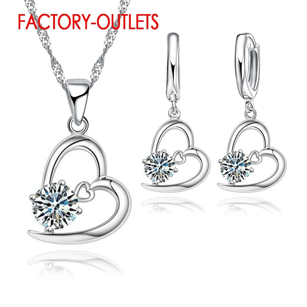 

925 Sterling Silver Needle Bridal Jewelry Sets Heart Pattern Romantic Style Austrian Crystal Women Girls Engagement Anniversary