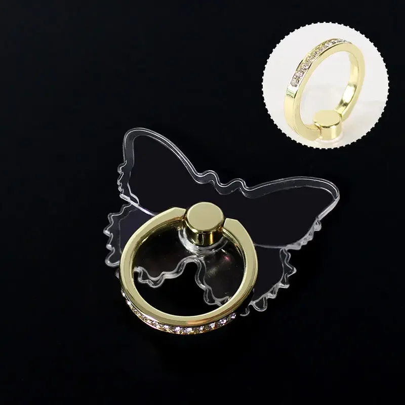 Transparenter Luxus-Schmetterlings-Fingerring-Handyhalter für iPhone 15, Smartphone-Aufkleber, Ständer, Zubehör, faltbare Unterstützung