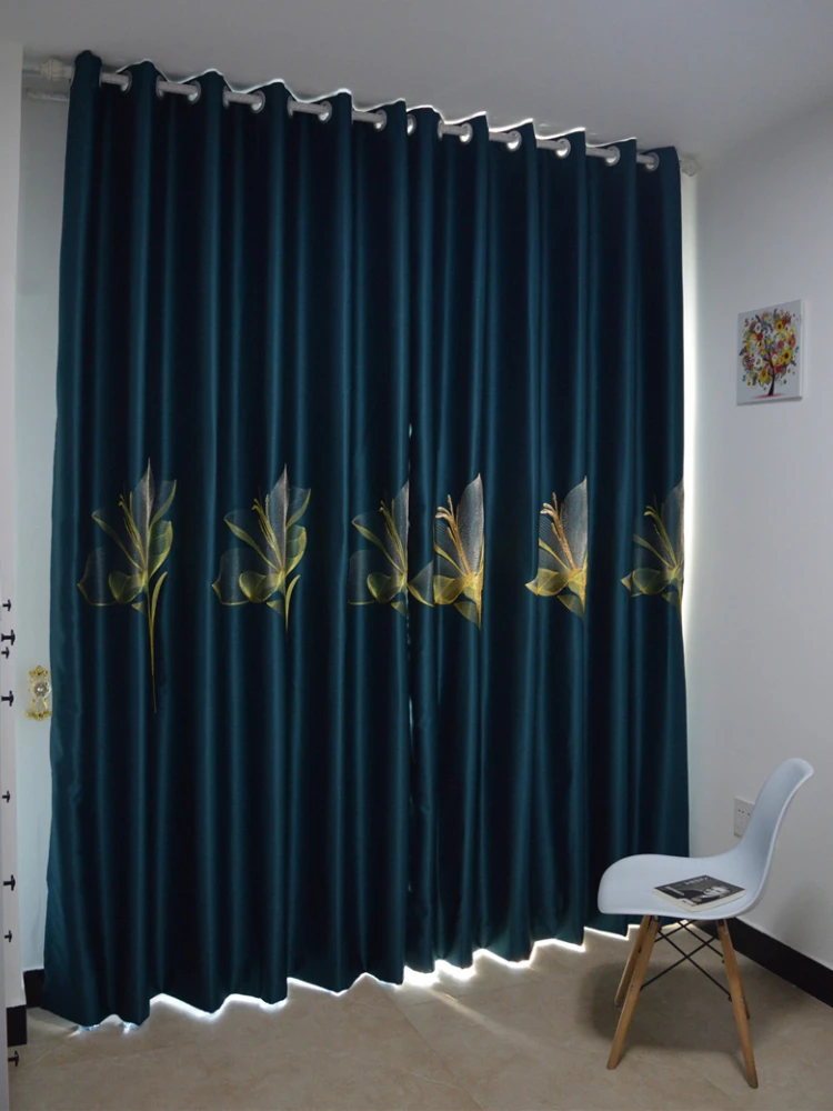 2023 New Hot Selling Imperial Concubine Satin Embroidered Lily Full Shading Finished Curtain for Living Room Window Screen