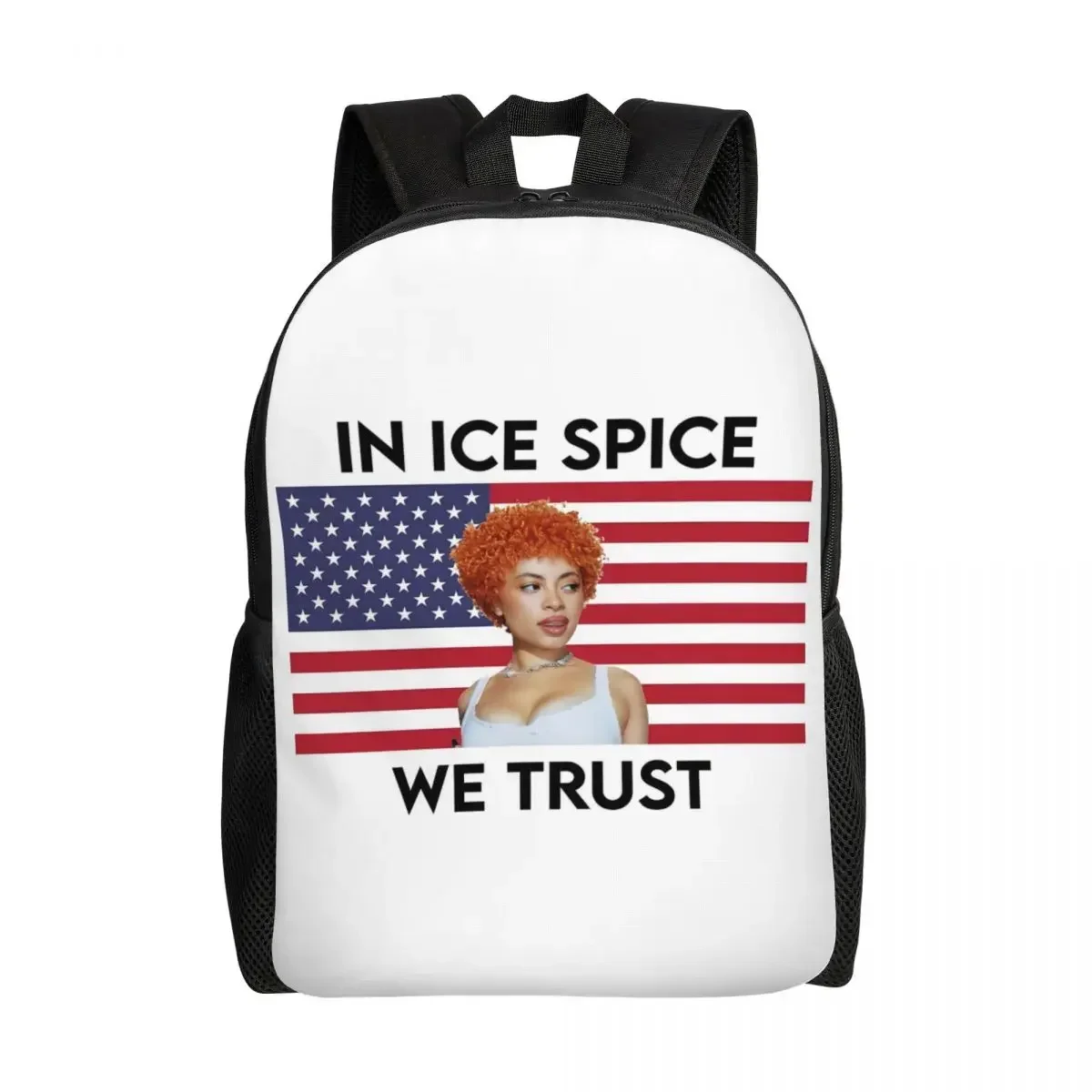 

Custom In Ice Spice We Trust Flag Backpacks for Boys Girls School College Travel Bags Men Women Bookbag Fits 15 Inch Laptop