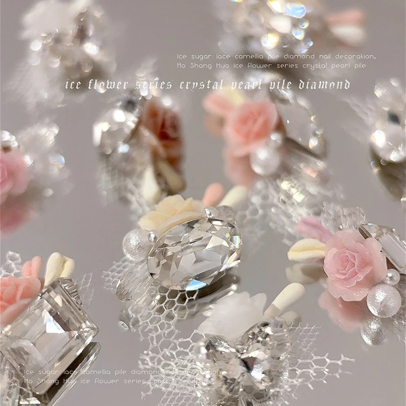 Delicado laço camélia flor pilha cristal geométrico strass pérola bowknot rosa charme decorações da arte do prego acessórios ferramentas