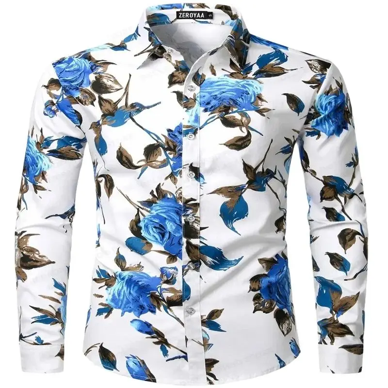 

Men's Floral Hawaiian Shirt Long sleeve Casual shirt Fashion Cuban Beach shirt lapel print