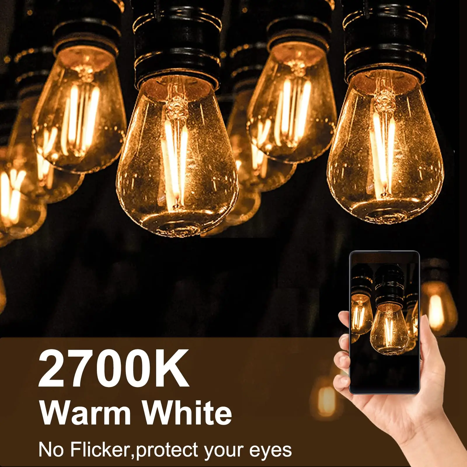 S14 Vintage Led Filament Bulb E27 2W Amber Plastic ST45 LED bulb Warm White 2700K Edison Light Lamp IP44 For String Lighting