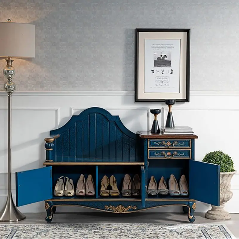 New Chinese Shoe Bench: American vintage painted multifunctional storage shoe cabinet