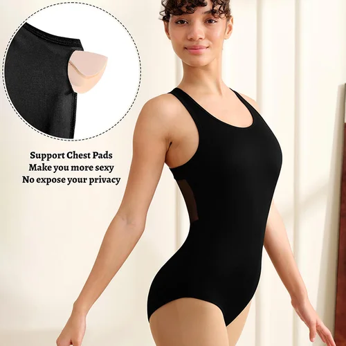 Imagen 2 del producto Camisola sin mangas de malla para mujer, leotardo de Ballet y danza para adultos, Tops de gimnasia con correas entrecruzadas, espalda hueca y forro suave