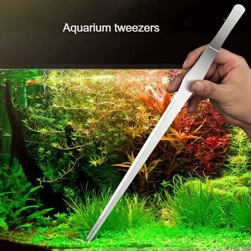 Stainless Steel Curved Aquarium Tweezers Aquarium Plants Shrimp Reef Tweezer Straight Fish Tank Cleaner FishAquarium Accessories