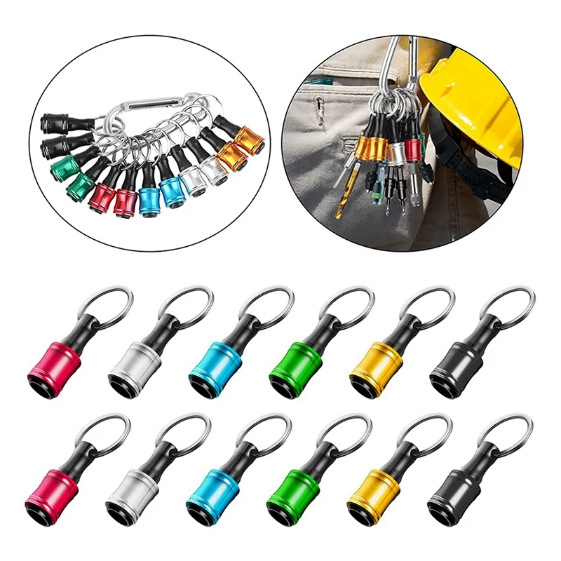 A23T 36PCS 1/4 Inch Hex Shank Screwdriver Bits Holder, Keychain Extension Bar, Metal Drill Bit Adapter, 6 for Colors
