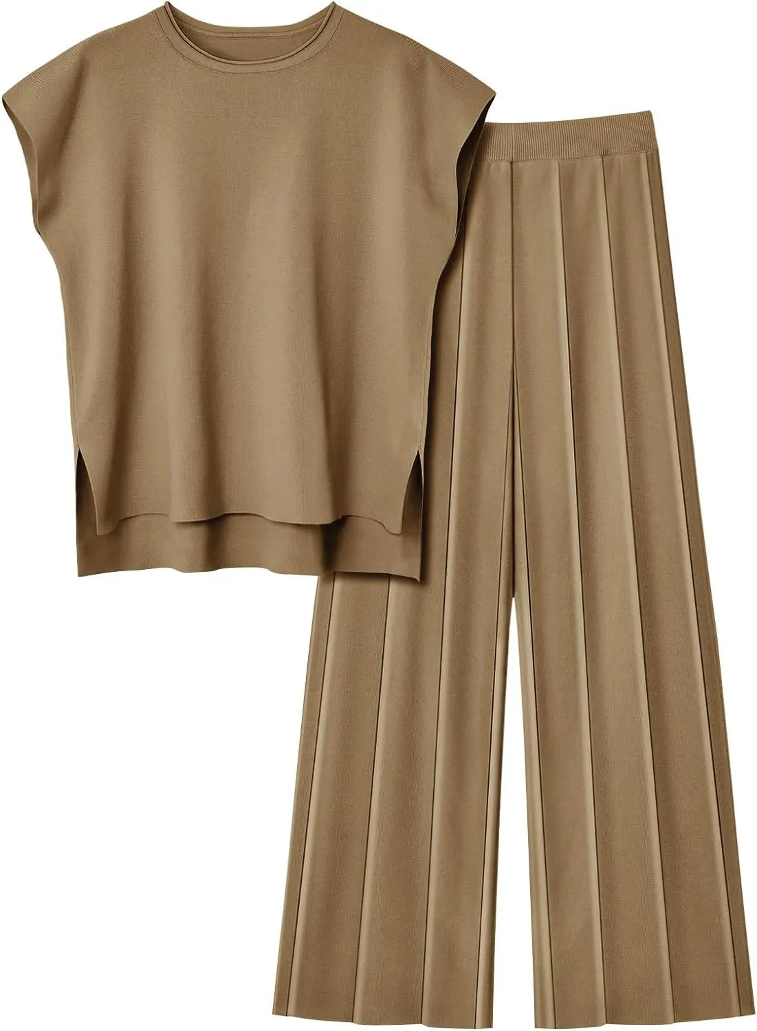 

Spring and Summer New Knitted Suit Fashion Round Neck T-shirt Ladies All The Top + Trouser Suit