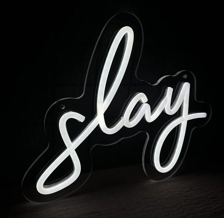 White Slay Neon Wall Decor, iluminação ajustável, luz LED, quarto, estética, dormitório, Y2k, bonito Bratz Decoração do quarto