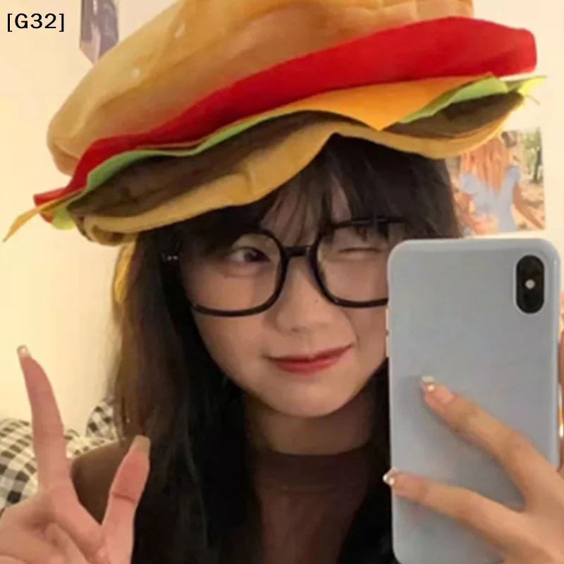 Funny Burger Shape Plush Hat Cute Novelty Party Cosplay Costume Cap Multiple Colors Optional[G32]