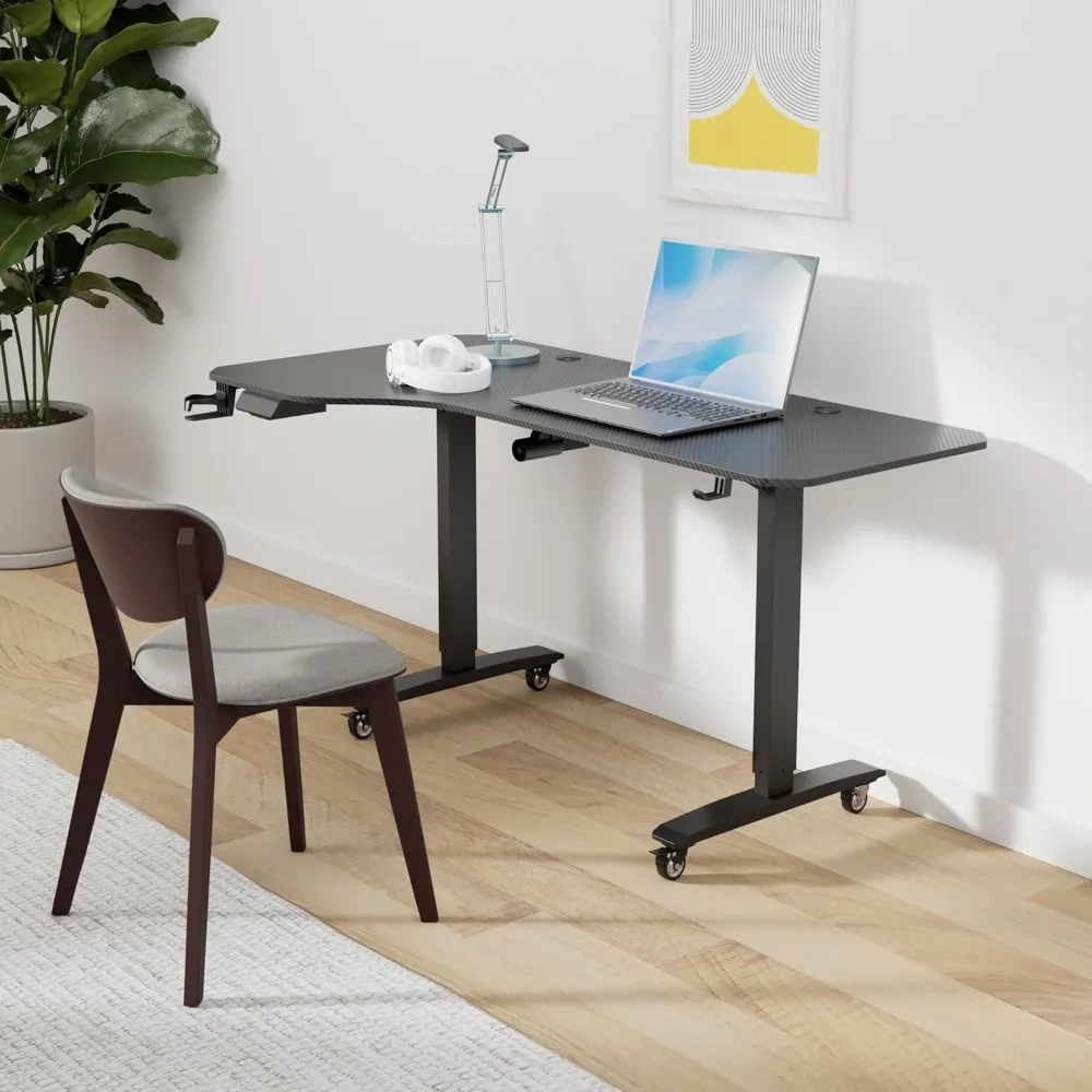 Mesa elétrica em forma de L, 63 polegadas, Stand Up Corner Desk, Home Office Sit Stand Desk com carbono Firben Top