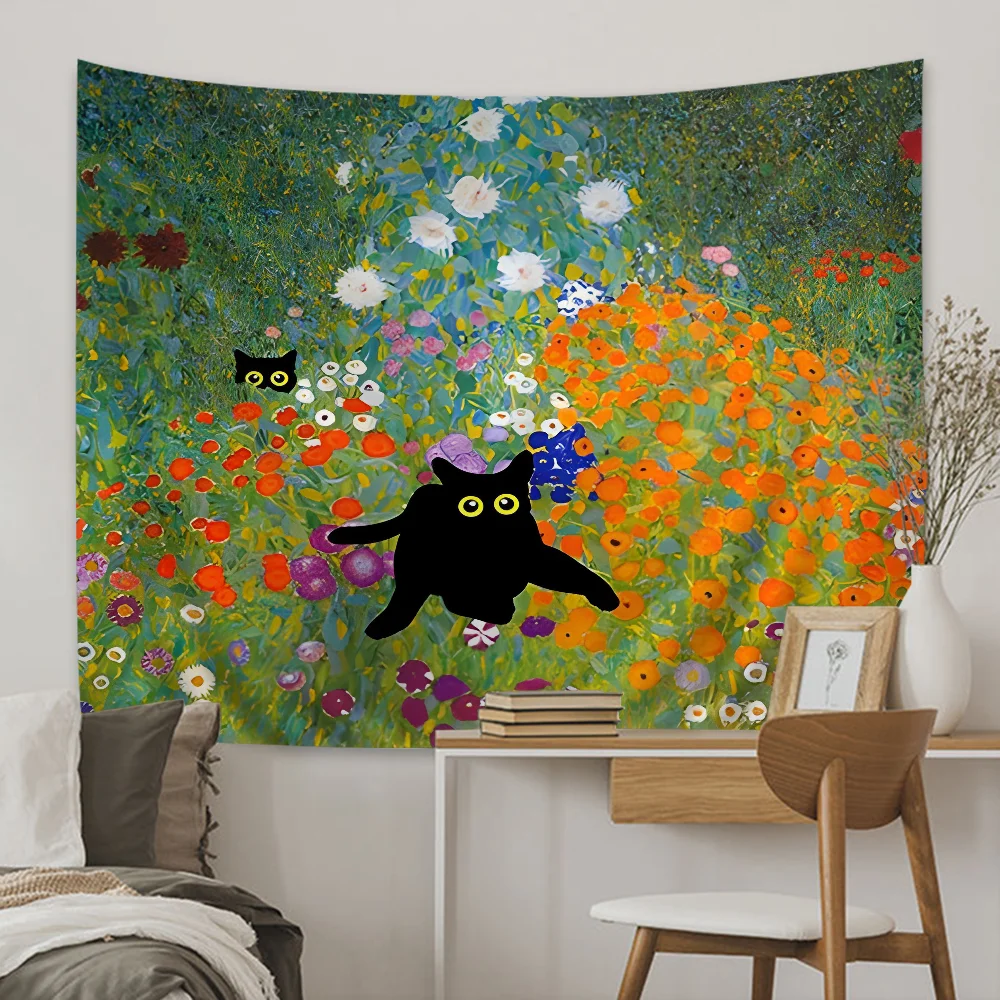 Van gogh czarny kot gobelin druk artystyczny tanie hipisowskie wiszące artystyczne gobeliny ścienne Mandala Art Home Decor