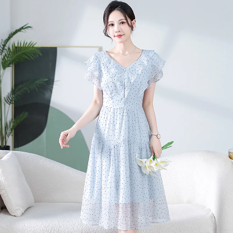 

Летняя модная шифоновая юбка для женщин среднего и позднего возраста, для мам старше 50 лет, с V-образным вырезом, миди.