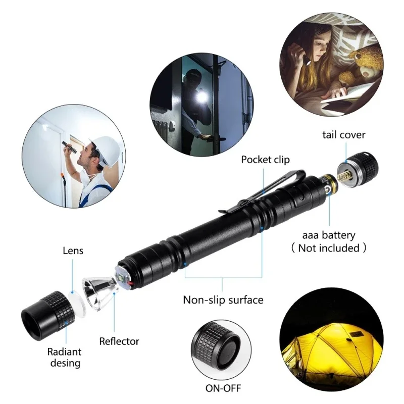 LED Pen Light with Clip 500 Lumen Mini Pocket Medical Penlight Inspection Flashlight Battery Not Included