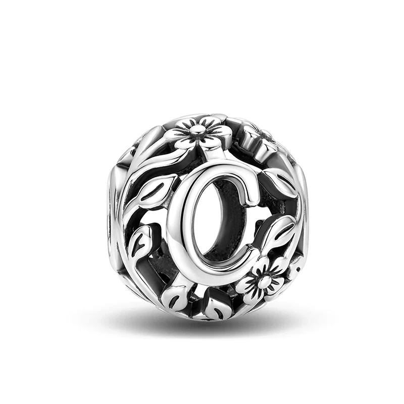 Personalized Vine Letters Round Charms Beads Fit Original  Bracelets Bangles 925 Sterling Silver Fine Jewelry Gift