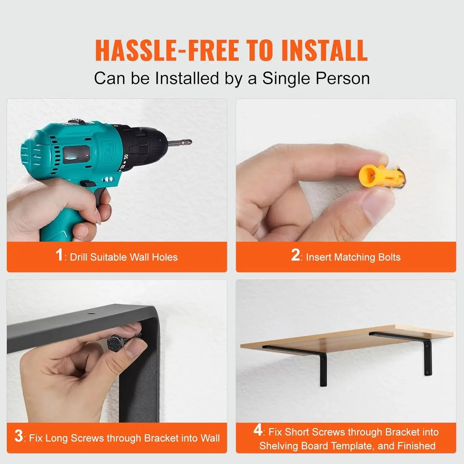 Braket Rak, Braket Rak Mengambang Tugas Berat 10X6 Inci, 4 Buah Braket untuk Rak, Braket Rak L Hitam Matte Tebal 5Mm