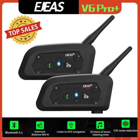 EJEAS V6 PRO + 오토바이 헬멧 인터폰 블루투스 헤드셋 6 라이더 커뮤니케이터 방수 V5.1 음악 플레이어 800m 인터폰