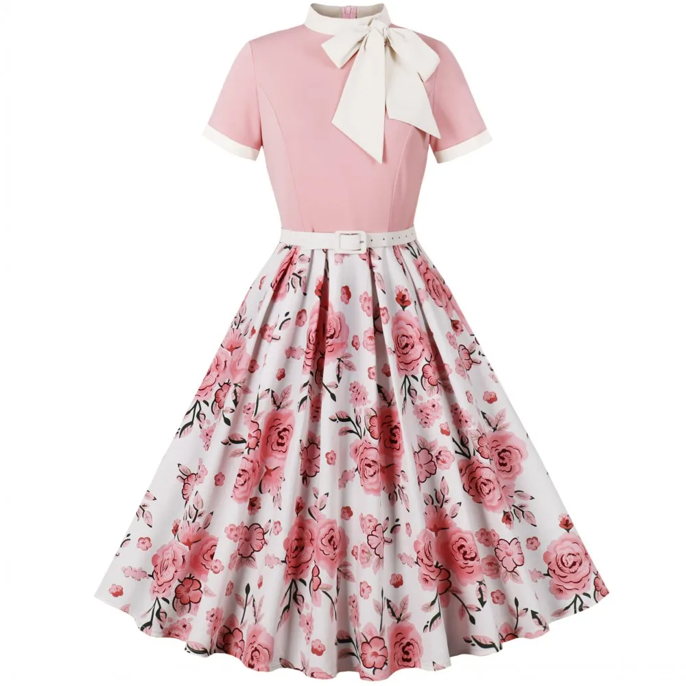 Damska letnia Pin Up w stylu Casual, imprezowa sukienka 2024 krótki rękaw sukienka Retro Vintage Rockabilly z lat 60. Z lat 50. 1960 lat 1950. Sukienka typu Swing Vestidos