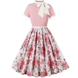 Women Summer Pin Up Casual Party Dress 2024 Short Sleeve Retro Robe 60s 50s Vintage Rockabilly 1960s 1950s Swing Dress Vestidos