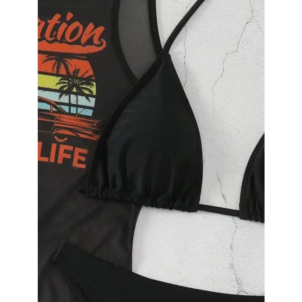 Conjunto de 3 Piezas de Traje de Baño para Mujer, Vestido de Playa sin Mangas, Traje de Baño de Playa de Múltiples Colores, Vestido de Playa de Verano