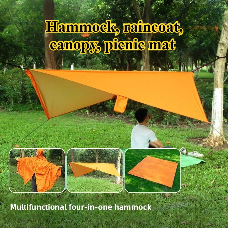 

20D Parachute Fabric 4-in-1 Camping Hammock with Rainfly,Tent Picnic Pad - Lightweight, Waterproof for Outdoor Adventures