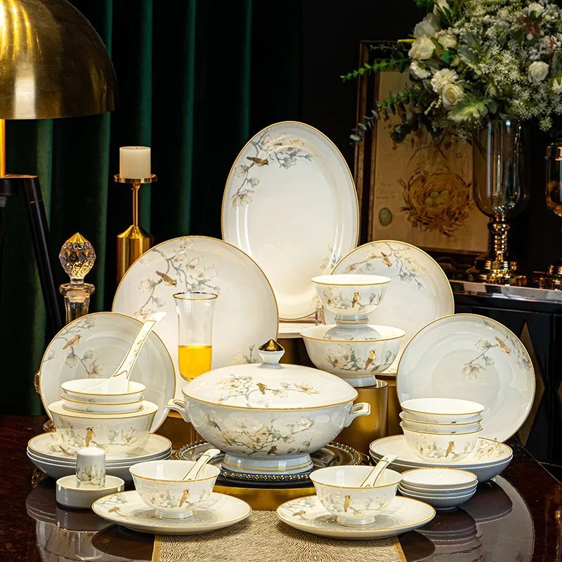 HYS Premium Sense Dishes and Dishes Set Household Bone China Tableware Moving to a New Home Chinese-style Ceramic Bowls