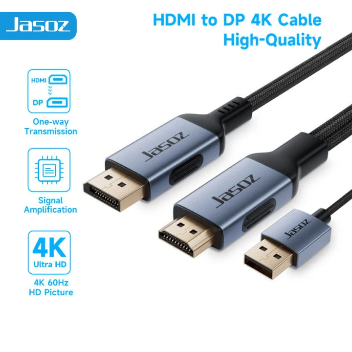 Jasoz HDMI to DP Cable with USB Power 4K@60Hz HDMI to DisplayPort Adapter Converter HDR HDCP for PC Laptop Monitor PS4 PS5 Xbox