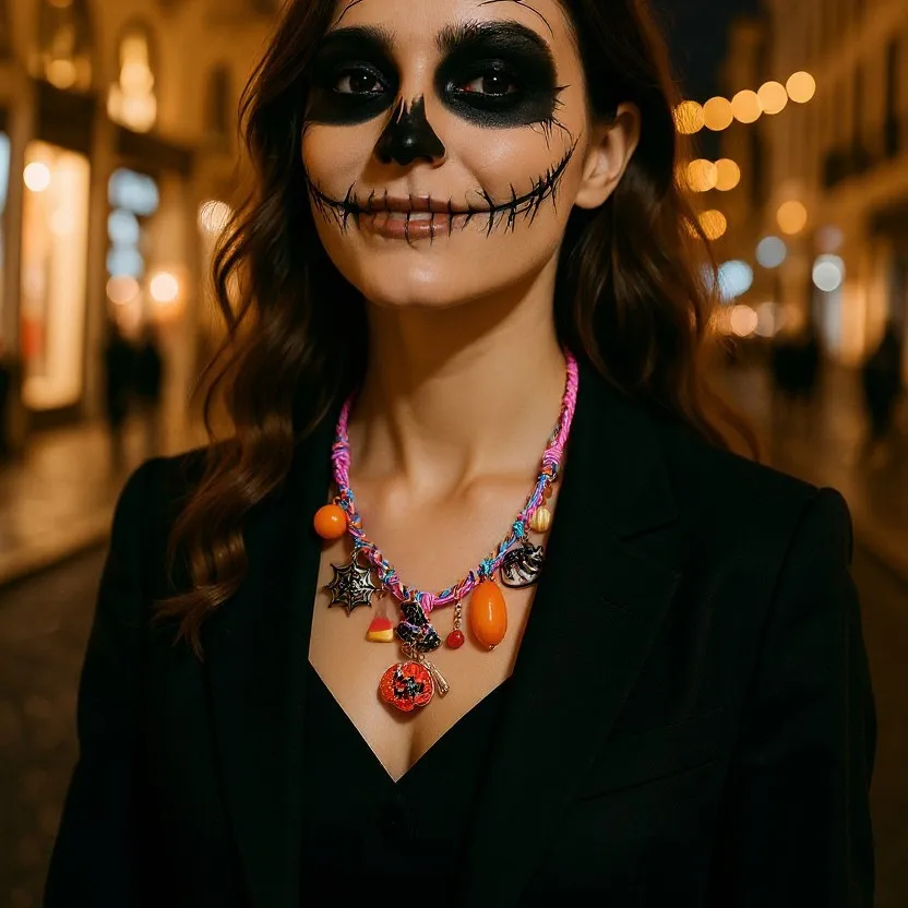 

2025 New Fashion Woven Necklace Alloy Skull Owl Inlaid Zircon Pendant Halloween Leisure Jewelry Accessories Girl Gifts