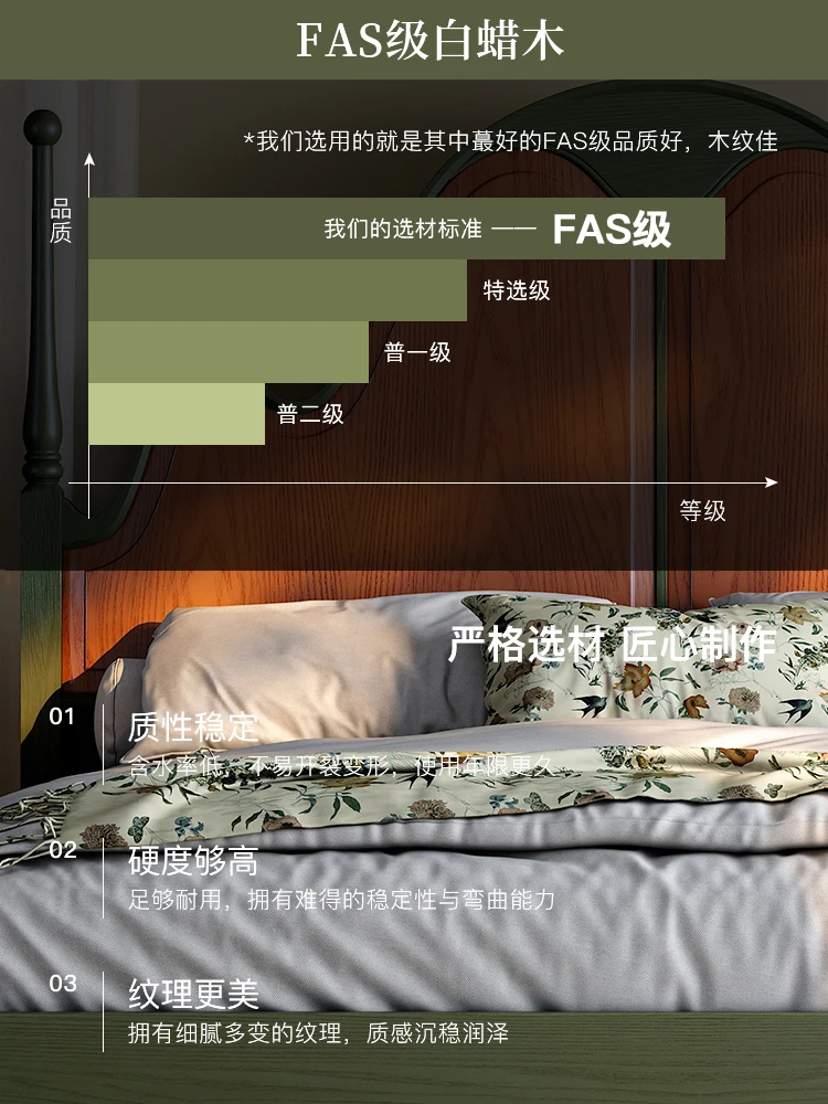 Customizable French retro solid wood bed 2025 new master bedroom double