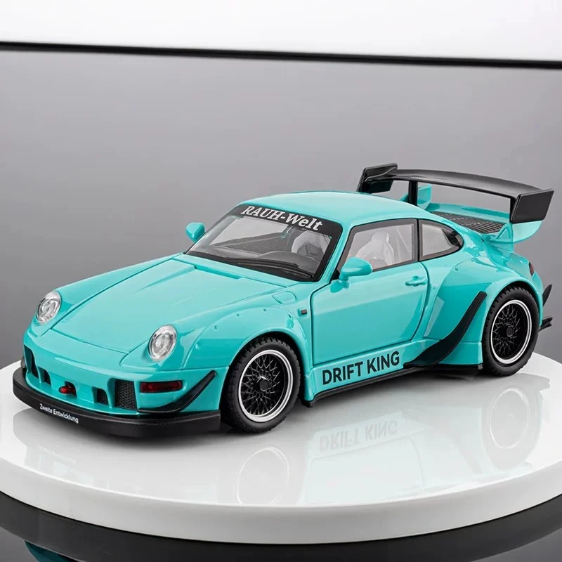 

1:22 RWB 993 Car Model Toy Sound Light Pull Back Shock Absorption Supercar Alloy Body Rubber Tires Models Gifts for Kids