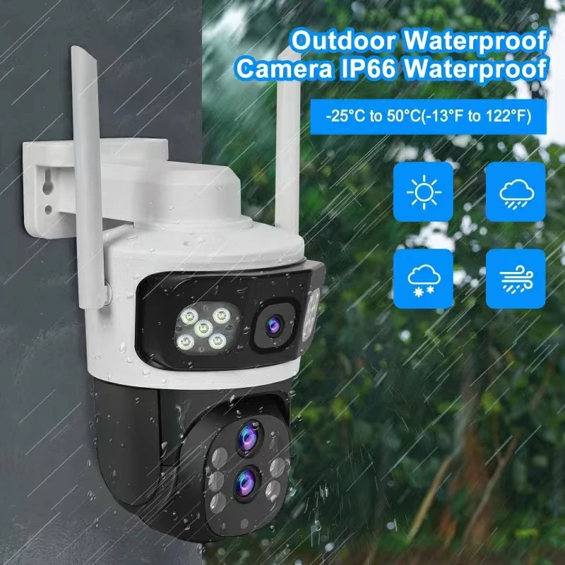 6MP V380Pro APP  Triple Lens Wireless PTZ IP Dome Camera 10X Zoom Full Color AI Humanoid Detection  Security CCTV Baby Monitor