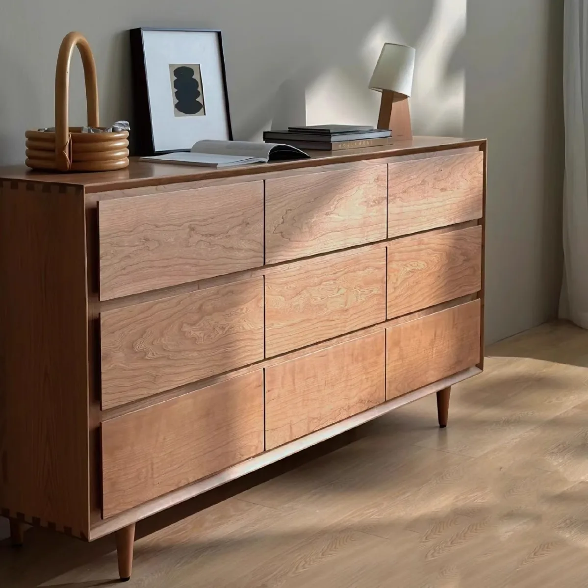 Japanese-style solid wood chest of drawers, bedroom large-capacity chest of drawers, household locker, cherry wood nine chest of