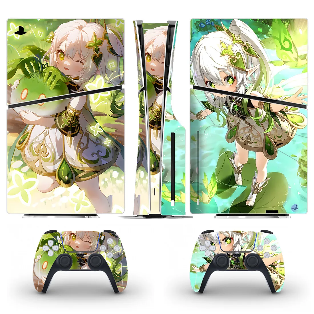 Vinilo Adhesivo Decorativo para Consola PS5 Slim y 2 Controles, Diseño Genshin Impact, Nuevo Vinilo para PS5 Pro Disk Fat