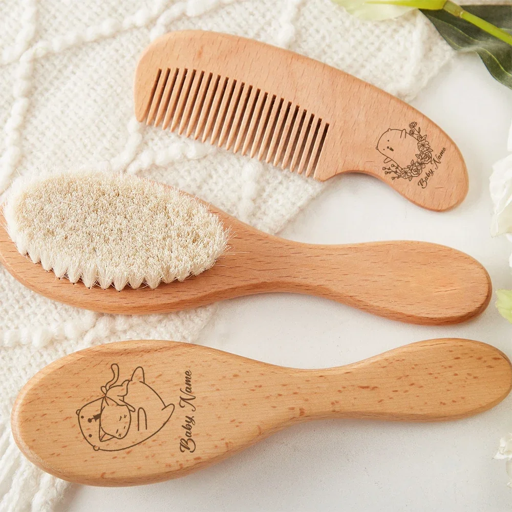 

Custom Wooden Baby Hair Brush Children's Small Comb Natural Soft Hair Newborn Hair Brush Head Massager Baby Wool Brush