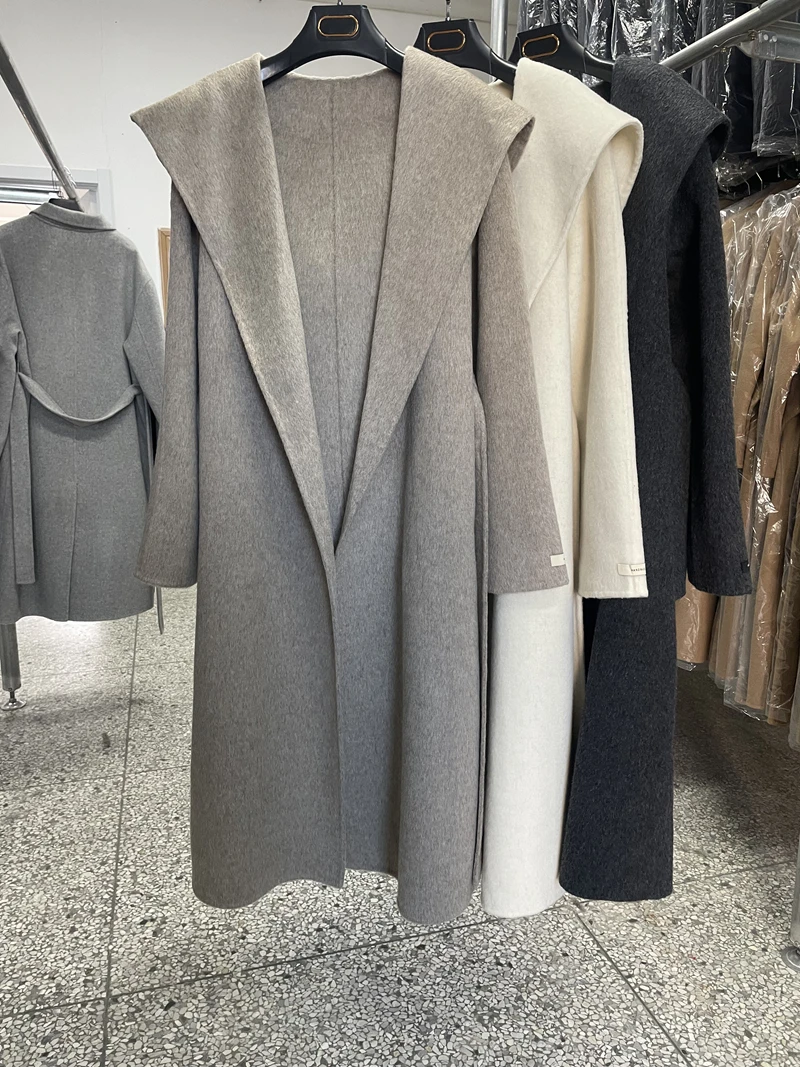 Hooded Double-sided Wool Cashmere Coat for Women Winter Medium Long Autumn/winter New Korean Woolen Coat Women Large Size